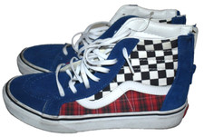VANS Off The Wall Skate Shoes Youth Size 4 Blue Red Checkers Suede Hi-Top