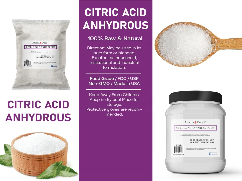 Ácido cítrico 3,5 lb 100 % puro premium grado alimenticio NO TRANSGÉNICO anhidro grado A frasco Foto 2 de 4