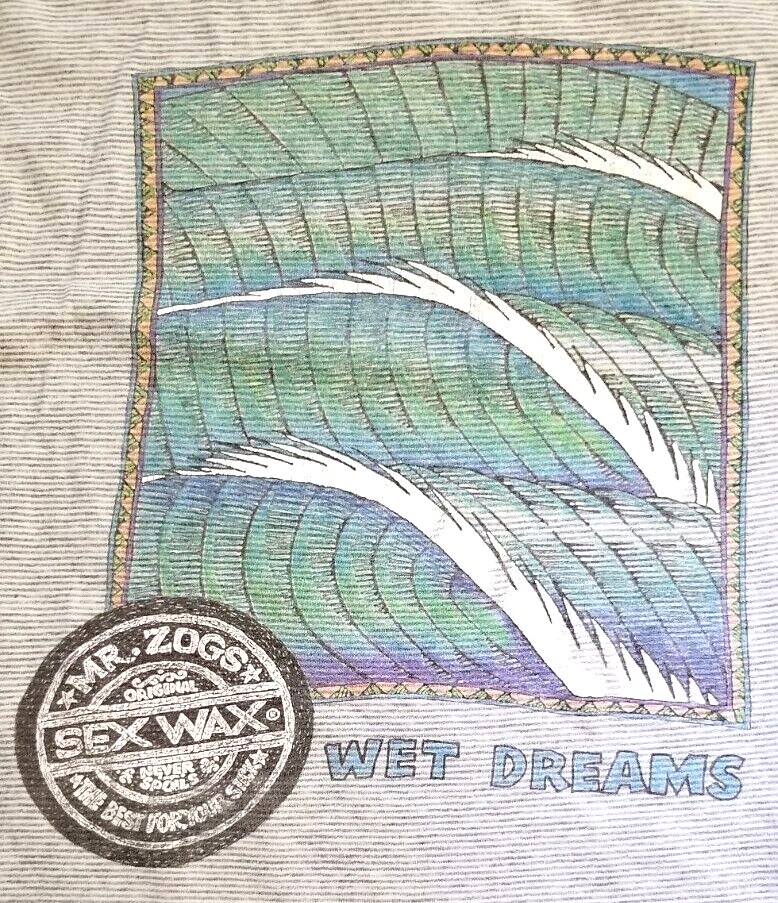 Vintage 80s Mr. Zogs Sex Wax Wet Dreams Surf Striped T-Shirt