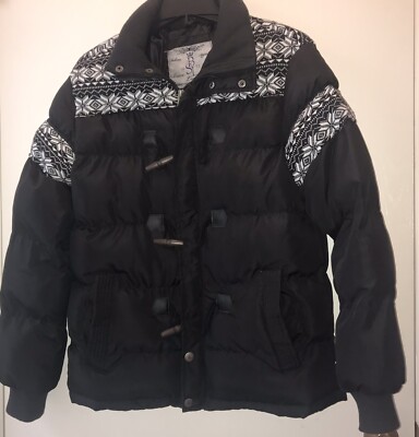 Brave Soul Luxe Women's Snowflake White/Black Puffer Ski Jacket