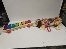 Vintage Wooden Fisher Price Pull Along Snoopy Original Leash #181 & Pull A Tune