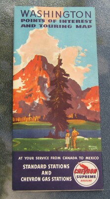 1940 Chevron Supreme Gasoline WASHINGTON Map H.M. Gousha Co UNUSED File Copy nos