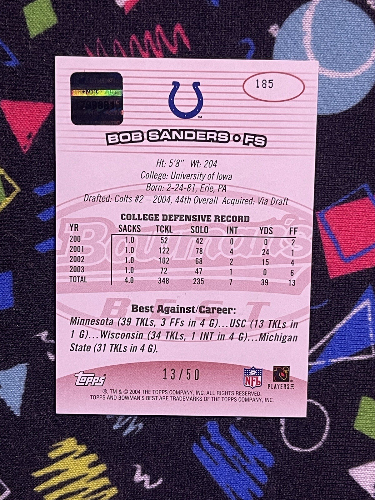 SSP /50 2004 Bowman's Best 185 Bob Sanders Colts Iowa Hawkeyes Rookie RC Auto eBay