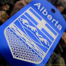 Alberta Trackable Geocaching Dog Tag Canada's Provinces, Blue 