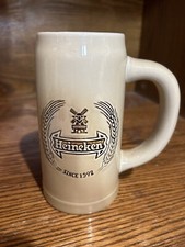 Vintage Heineken Beer Mug Stein Tankard Tan Beige Made in Brazil By Ceramarte