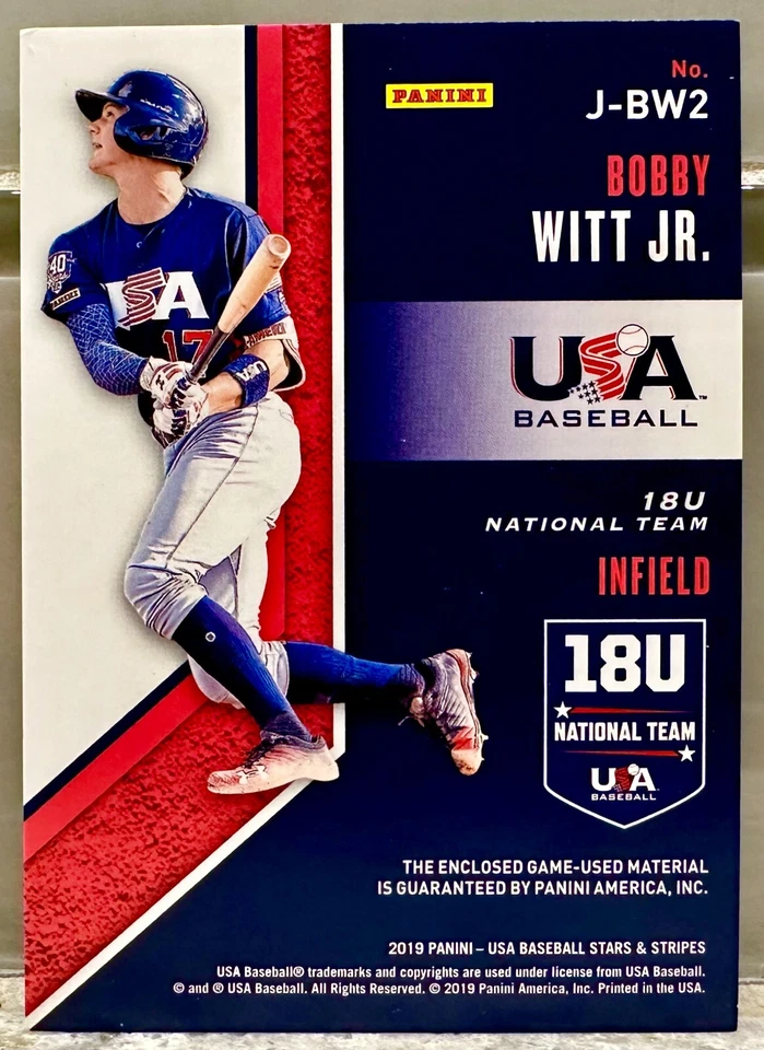 JERSEY # MATCH! 2019 Panini GU Jersey Bobby Witt 17/25! USA BASEBALL (1/1)! READ - Image 2 of 4
