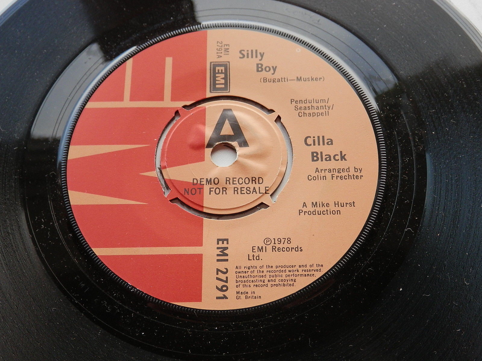 CILLA BLACK ORIGINAL 1978  DEMO RECORD  NOT FOR SALE   SILLY BOY   NEAR MINT