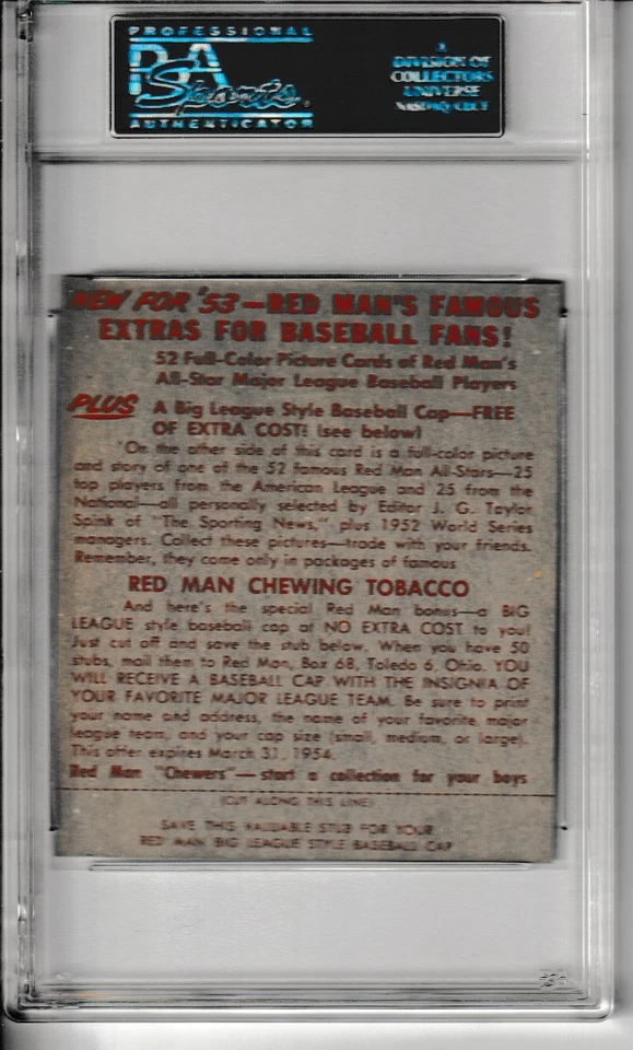 1953 Red Man Tobacco #6  Jackie Jensen, Senators, PSA 8 NM/MT - Image 2 of 2