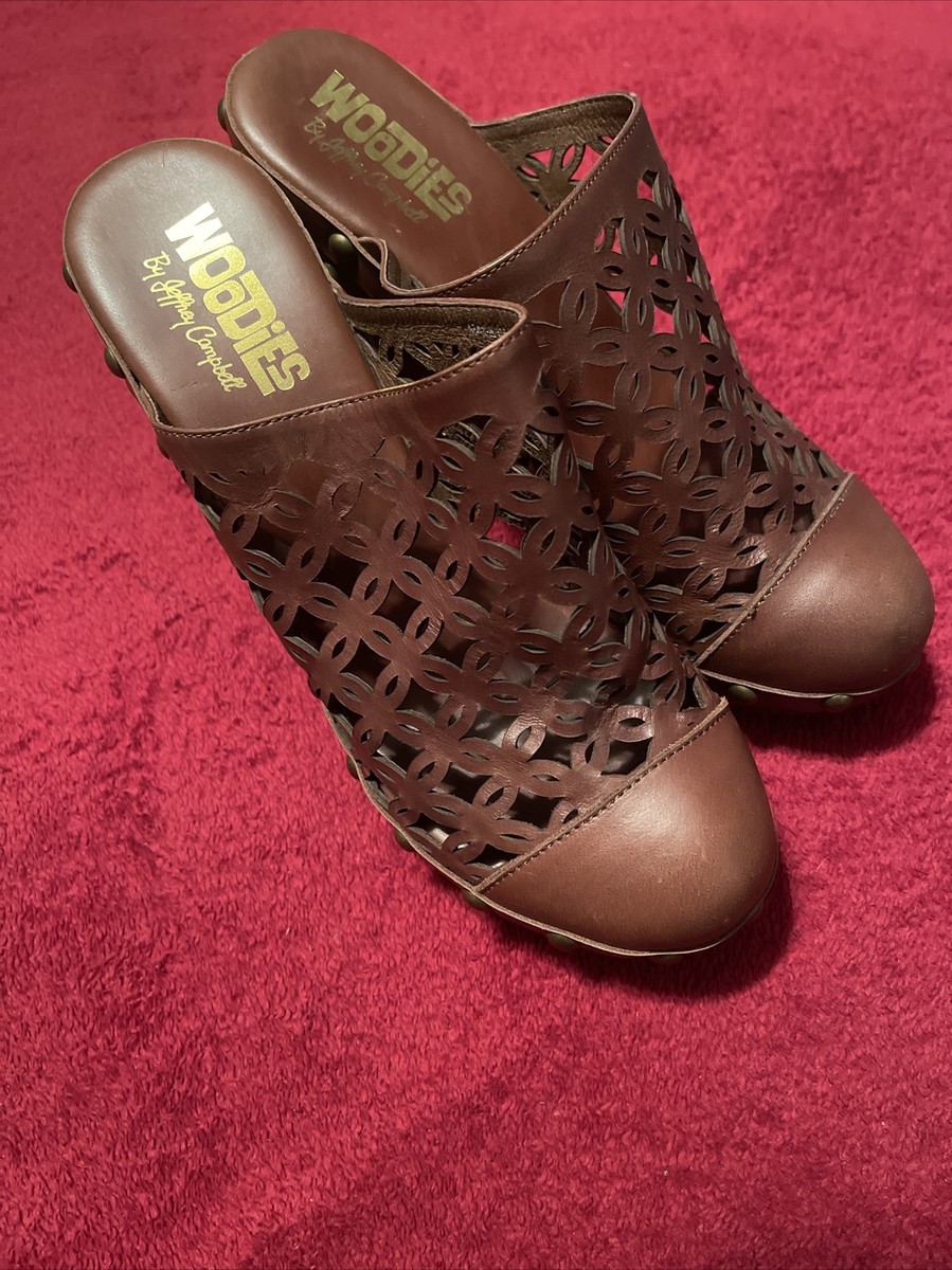 Jeffery Campbell Woodies Clog Size 8M Brown Laser Cut Leather