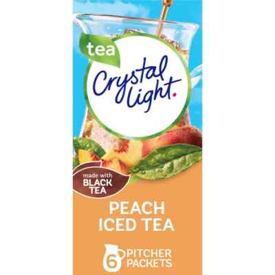 Crystal Light Peach Iced Tea Made with black tea 6 Pitcher Packets each box-