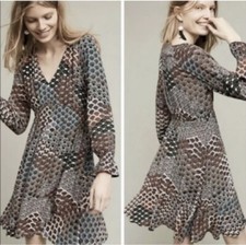 Anthropologie Maeve Monaco Empire Fan Print Peacock Dress Size S