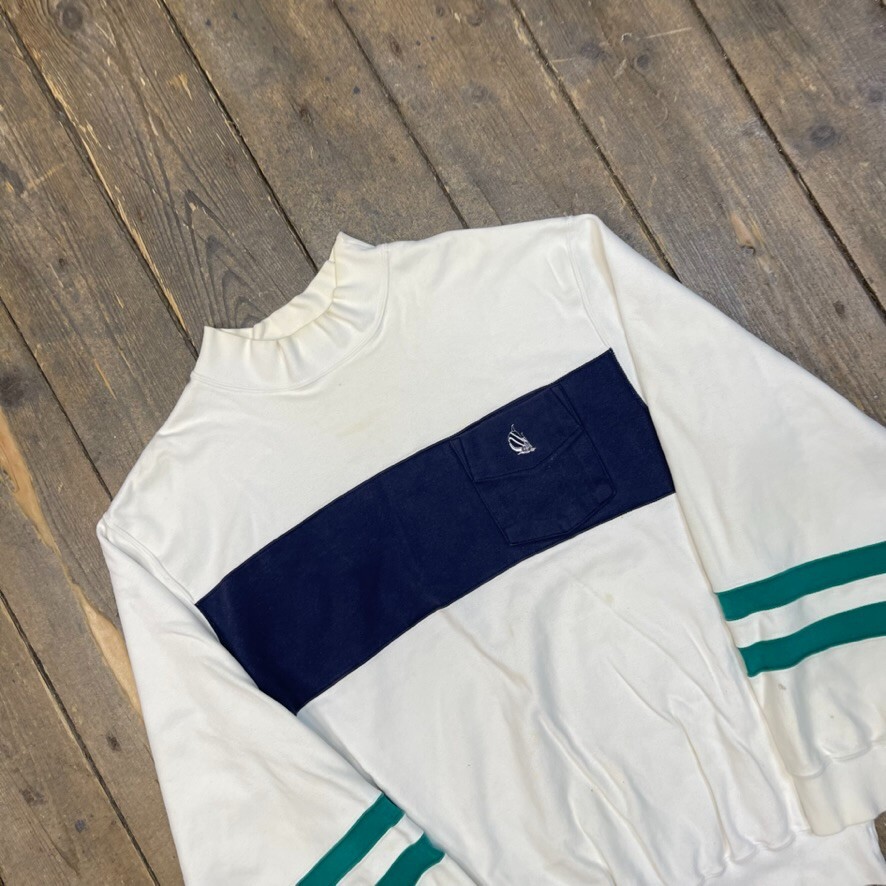 Nautica Sweatshirt Mens Mock Neck Vintage Heavyweight Sailng Jumper White, Large image 3