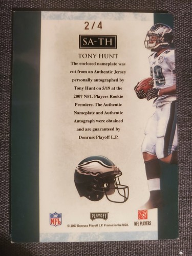 2007 Playoff National Treasures Tony Hunt Rookie Spellbound Auto Patch SSP 2/4 - Picture 2 of 2