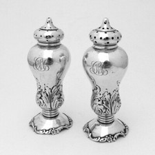 Ornate Salt Pepper Shakers Set Shiebler Sterling Silver Mono CM