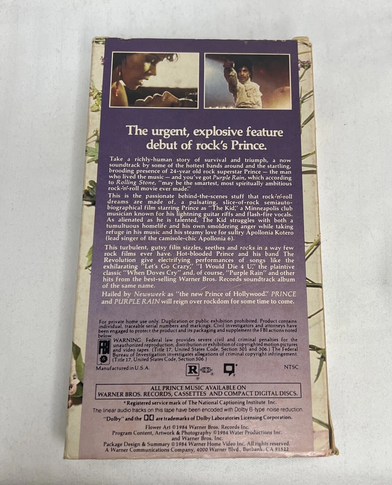 Purple Rain VHS Prince Warner 1st Edition 1984 Pop Rock Music  Foto 3 de 4