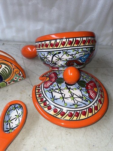 Talavera Salsa Schüssel mit Löffel und Serviettenhalter 2er Set Puebla -orange- - Bild 8 von 9