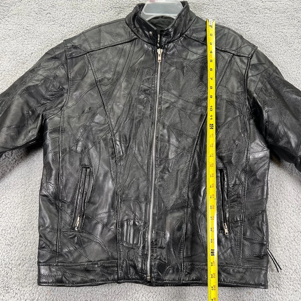 Chaqueta de motocicleta de cuero búfalo de manga larga negra con placa de diamante para hombre talla grande Foto 4 de 4