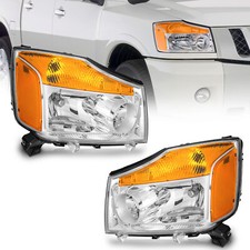 Pair Headlights Assembly For 2004-2015 Nissan Titan 05-07 Armada Chrome Lamps
