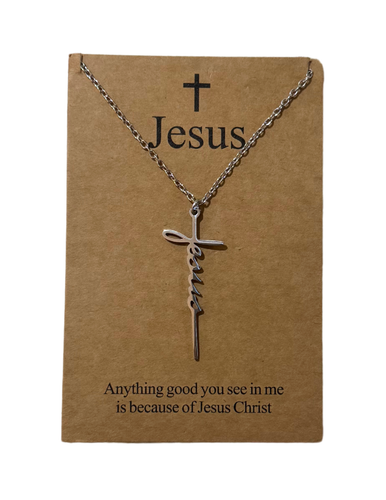 Jesus Name on Cross Silver Necklace – Faith-Inspired Christian Jewelry