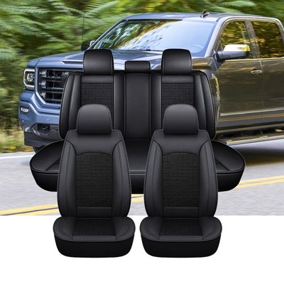 For Silverado for GMC 1500 2500HD Seat Cover Leather Full Set 5 Seats ALL Black