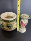 Mosaic Ceramic Planter Vase Grapes & Bird Pillar Candle Holder — photo 4