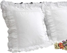 Queen's House Luxury Lace White Euro Shams Pillow Covers 26x26 Set of 2-M