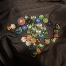 37 Vintage Marble Lot Akro Agate Cats Eye Opaque Etc Lot C