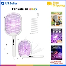 Electric Fly Swatter Racket 3 in 1 Bug Zapper 4000V Rechargeable Foldable