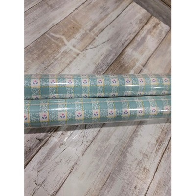 Vintage 1991 Con-Tact Paper 2 Rolls Blue Gingham Floral 8 Yds x 18 In Rubbermaid