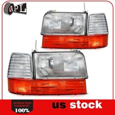 Headlights Assembly For 1992 1993-1996 Ford Bronco 5.0l 5.8l Chrome Housing Set