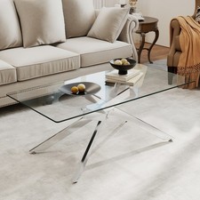 Glass Coffee Table Rectangle Center Table w/ Tempered Glass Top