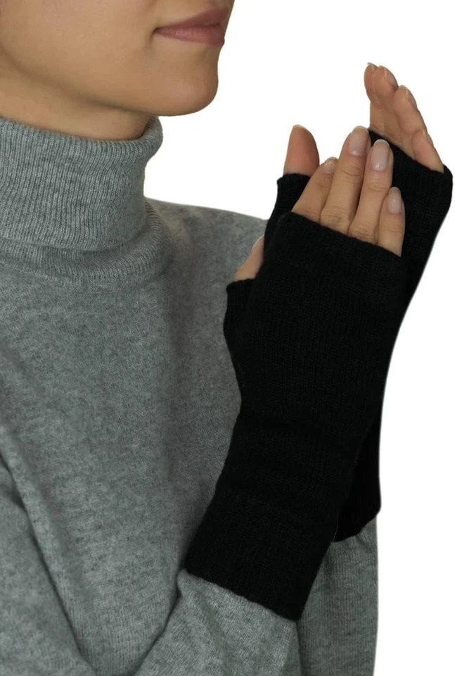 Elegantes guantes de cachemir sin dedos para mujer - talla única, hechos a mano en Escocia Foto 2 de 2