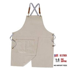 Crossback Apron with Pockets x2,Split Apron with Adjustable Straps,M-XXL Beige
