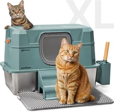 Petcove XL Stainless Steel Cat Litter Box with Lid - Green (Open Box)