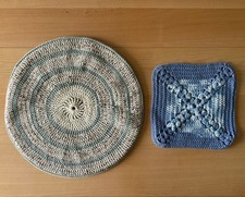 Handmade Crochet Pot Holders Green Blue Color Kitchen 2 Pc Round 16” Square 9.5”