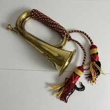 Brass Military Bugle Black Red & Yellow Corded Handle With Tassels 