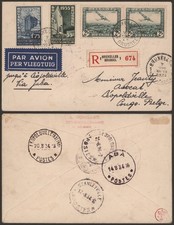 Belgium 1934 - Registered Air Mail Cover to Belgian Congo H954