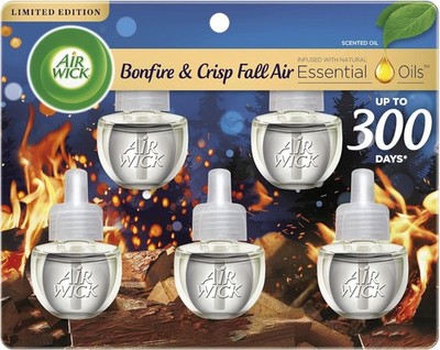 Air Wick Plug in Scented Oil Refill, 5ct, Bonfire and Crisp Fall 