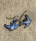Devine Vintage Enamel Silver Hook Bluebird of Happiness Earrings