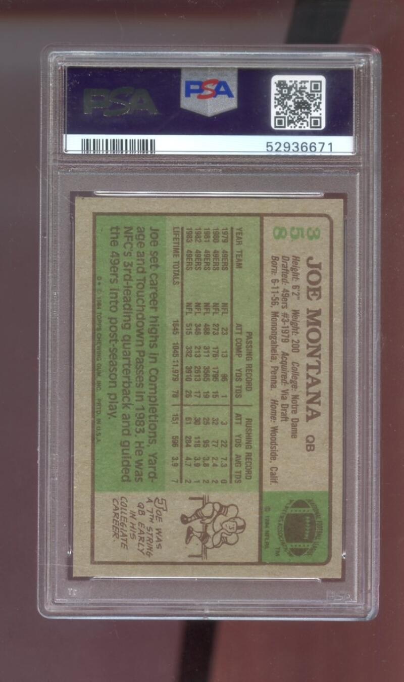 1984 Topps #358 Joe Montana San Francisco 49ers PSA 8 NM-MT Graded Football Card view 2