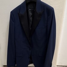 ASOS DESIGN Men's Blue Tuxedo Jacket Black Satin Lapel Regular Fit Size 38