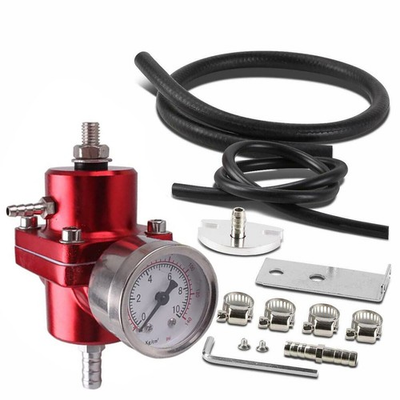 #ad #ad Red Universal Adjustable Fuel Pressure Regulator Gauge Fitting Kit Aluminum $20.55