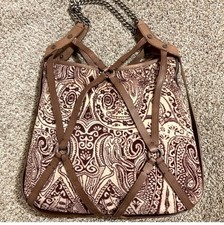 Y2K Rare Juicy Couture Satchel Purse Burgundy/Ivory/Brown, Signatviaure Interior