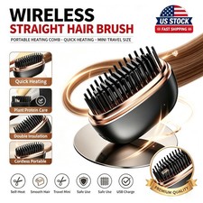 Portable Wireless Hair Straightener Brush, Quick Heating Comb USB Rechargeable