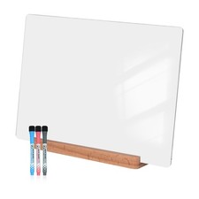 Dry Erase Acrylic Whiteboard 9x12 Inch Desktop Writing Board Wood Base White
