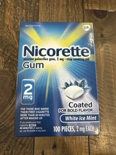 NEW!! Nicorette Gum 2mg Each, WHITE ICE MINT 100 pieces Exp 02/2026