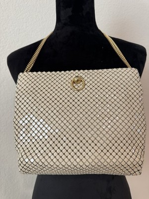Whiting & Davis Ivory Metallic Shoulder Bag Chain Strap Gold Hardware