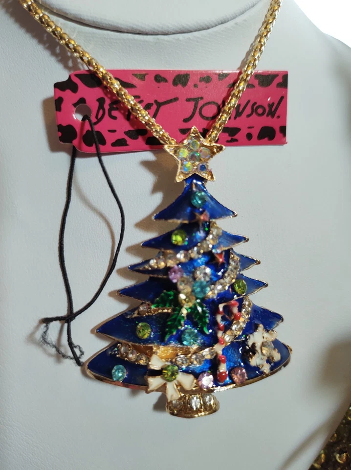Betsey Johnson Blue Rhinestone Christmas Tree Necklace - Image 3 of 4