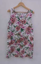 Cotton Pinafore Dress White Pink Orange Sleeveless Shift Dress Size 10