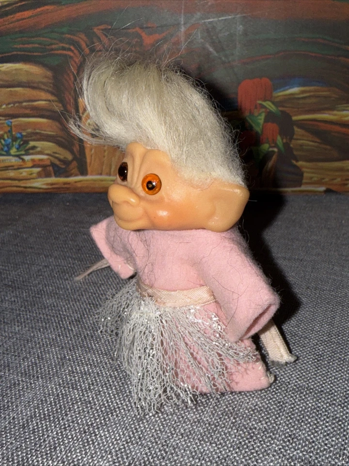 Vestido Bailarina Vintage DAM Troll Ojos Naranja Gris Blanco Cabello 3" Rosa Claro Foto 3 de 4